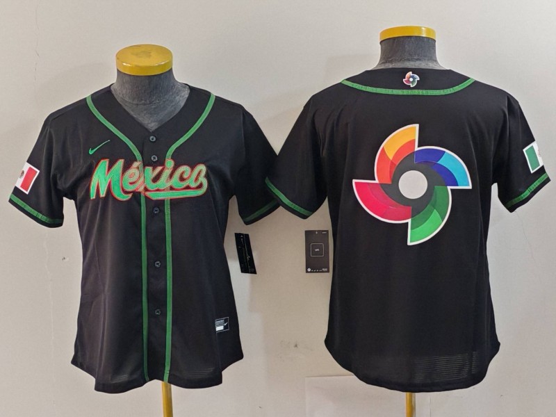 Women's Mexico Baseball Team Big Logo 2023 Black World Baseball Classic Stitched Jersey(Run Small)